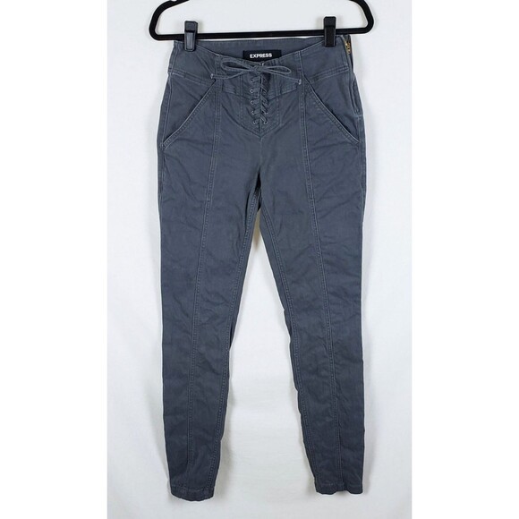 Express Lace-Up Fly Pants Womens 4 Gray Legging High Rise Music Festival Rock - Picture 1 of 12